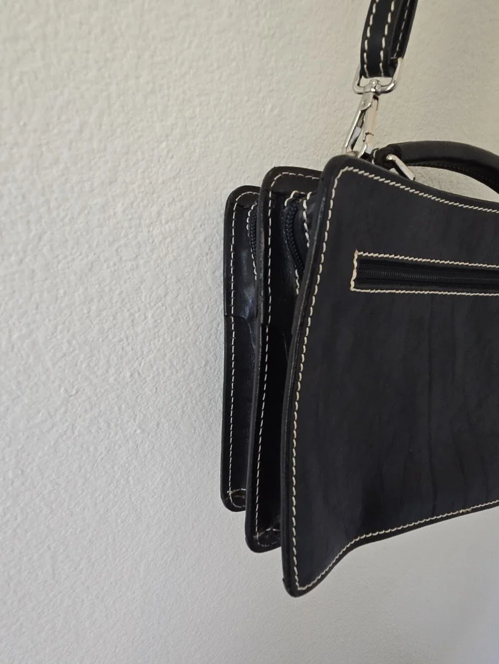 Il Giglio Black Leather Multi-compartment Crossbody Bag Structured Unisex Italy